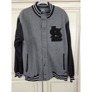 St Louis Cardinals Varsity Jacket Men's Medium Stitches Gray And Black Zips Snap